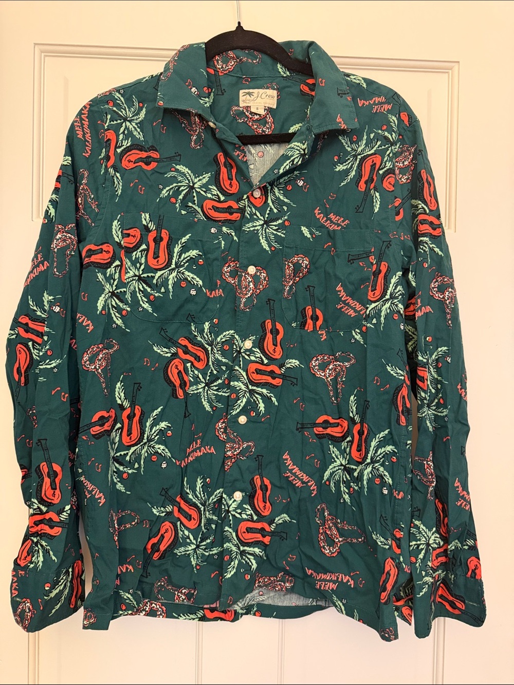 J. Crew Melekelikimaka Hawaiian Shirt with Coral Guitar Motif